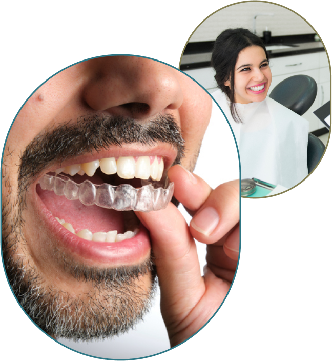 Man With Invisalign And Woman In Orthodontist Chair